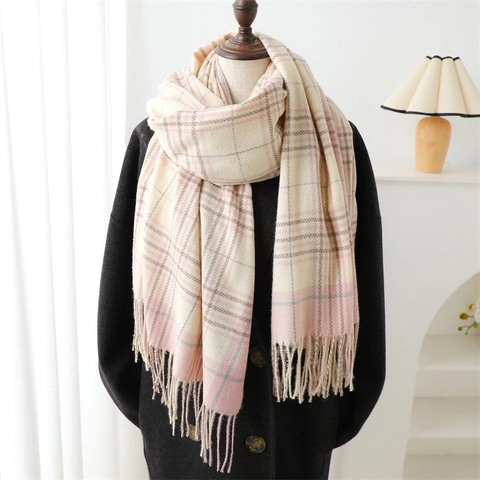 Sciarpa A Quadri Imitazione Cashmere Caldo Spesso Scialle Con Nappe Inverno Versatile Stile Coreano Donna Morbido