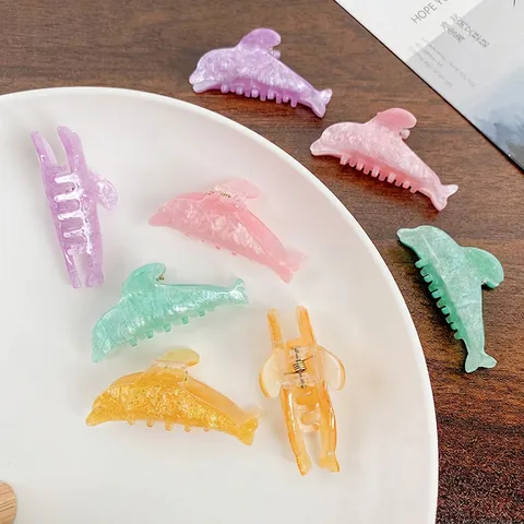 Dolphin Shape Acrylic Hair Claw Clips Glitter Shimmer Candy Color Sea Animal Shark Hair Accessories For Women Girls
