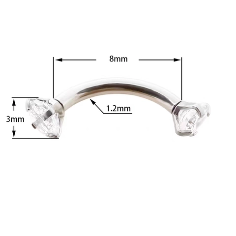 Stainless Steel Curved Barbell Eyebrow Ring Internal Threaded Zirconia Earring Helix Piercing Punk Jewelry