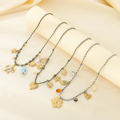 Collana Bohémien In Corda Intrecciata Donne Acciaio Inossidabile Multi Elementi Charms Sole Cuore Peperoncino Pendente Gioielli Etnici