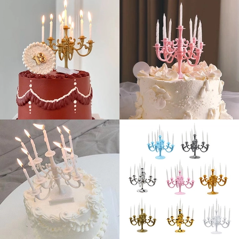 European Retro Candelabra Cake Topper Multi-Arm Plastic Decoration For Birthday Party Ornament Included Candles