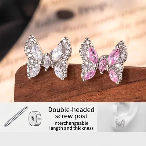 Boucles D'Oreilles Cartilage Papillon Acier Titane Zircone Piercing Helix Bijoux Fermoir À Vis Pour Femmes