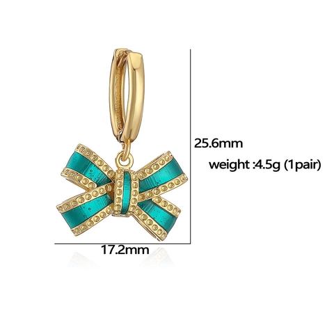Sweet Bow Pendant Necklace And Hoop Earrings Copper Colorful Enamel Glaze Elegant Vacation Style Accessories Women