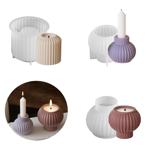 Moule En Silicone Pour Tasse À Bougie À Rayures Verticales Pour Bricolage Aromathérapie Plâtre Résine Forme Lanterne
