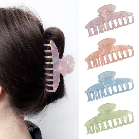 Pinza Para El Cabello Iridiscente Perla Artificialda Grande Horquilla De Tiburón Concha De Sirena Estilo Coreano Tocado Para Mujeres Niñas