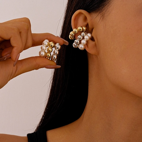 Ear Cuff A Forma Di C Senza Buco Geometrico Lega Imitazione Perla Artificial Perline Gioielli Eleganti Per Donne