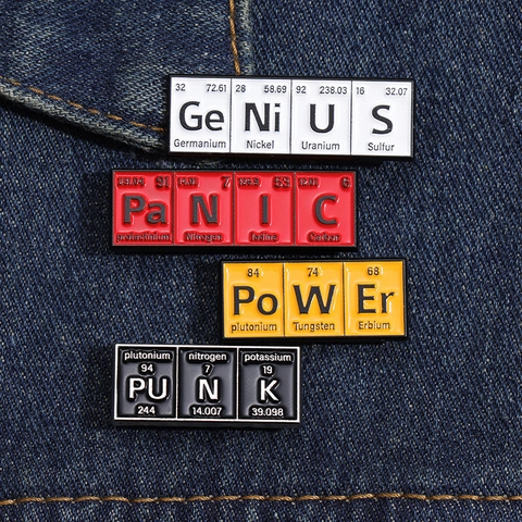 Broche de Esmalte Creativo de Elementos de la Tabla Periódica Insignia de Metal con Letras Personalizadas para Ropa Bolsos Joyería