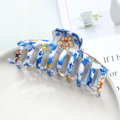 Large Hair Claw Clips Plastic Splash Ink Leopard Print Hollow Rectangular Fashion Hair Accessories For Women