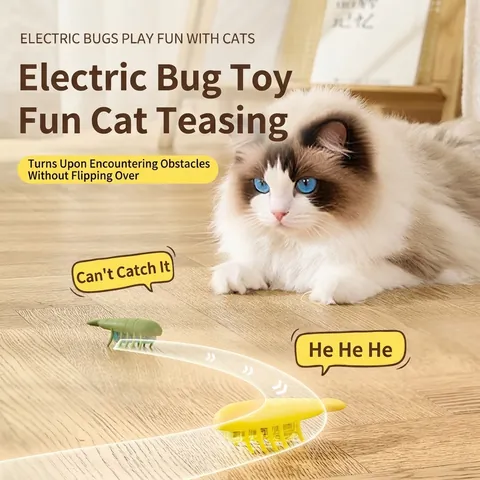 Electric Cat Toy Insect Shape Interactive Automatic Moving Vibration Teaser TPU Plastic Beetle For Indoor Cats