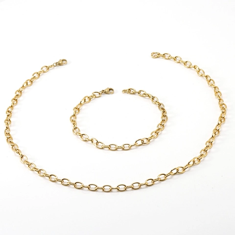 304 Stainless Steel Chain Necklace And Bracelet 18K Gold Plated Oval O-Chain Minimalist Jewelry For Women Men