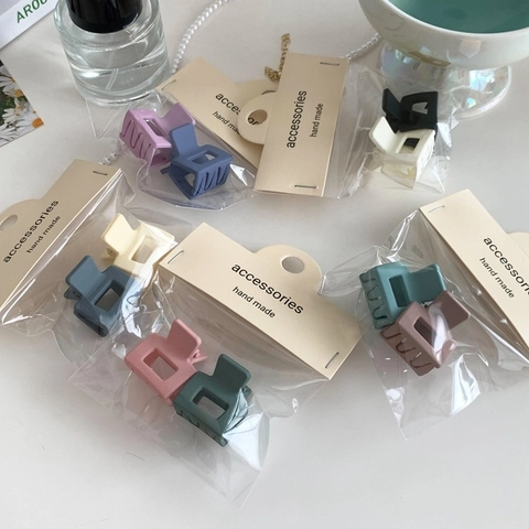 Korean Style Mini Matte Square Hair Claw Clips Morandi Color Resin Small Geometric Hairpins For Women Girls Daily Hair Accessories