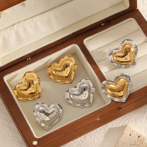 Orecchini A Lobo A Cuore Acciaio Inossidabile 304 Placcato Oro 18K Texture Lava Fusa Gioielli Vintage Per Donna