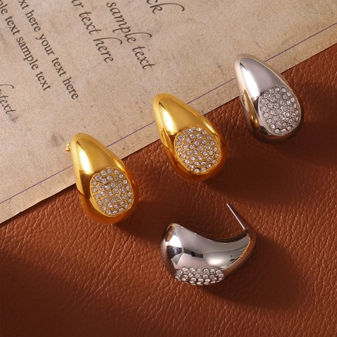 Pendientes de Botón de Acero de Titanio de Gota de Agua Minimalista Elegante Estilo Ins Francés Circonia Diseño Geométrico Mujer
