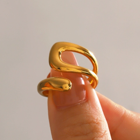 Minimalist Geometric Hollow Open Ring Stainless Steel Fluid Melted Metal Style Adjustable Fashion Jewelry For Women