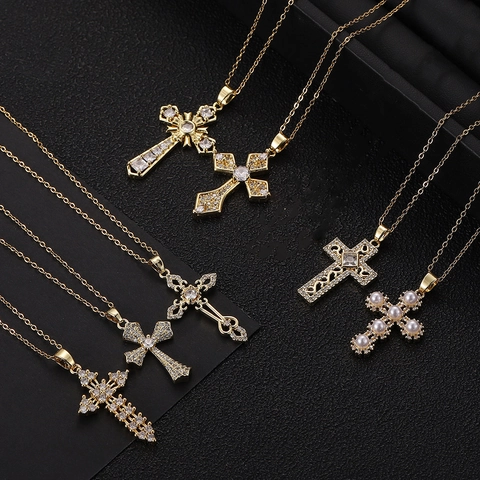 Fashion Copper Zirconia Cross Pendant Necklace For Women Gold Silver Plated Minimalist Chic Jewelry Gift For Party Daily Wear