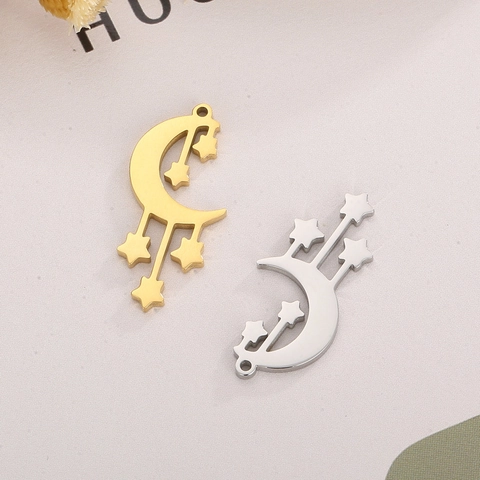 Dijes De Luna Y Estrellas De Acero Inoxidable Colgante De Borla Celestial Para Hacer Joyas DIY Collares Pendientes
