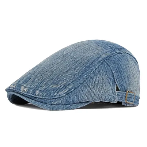 Washed Denim Flat Cap Fleece Lined Winter Warm Hat British Vintage Adjustable Ivy Beret For Men Women