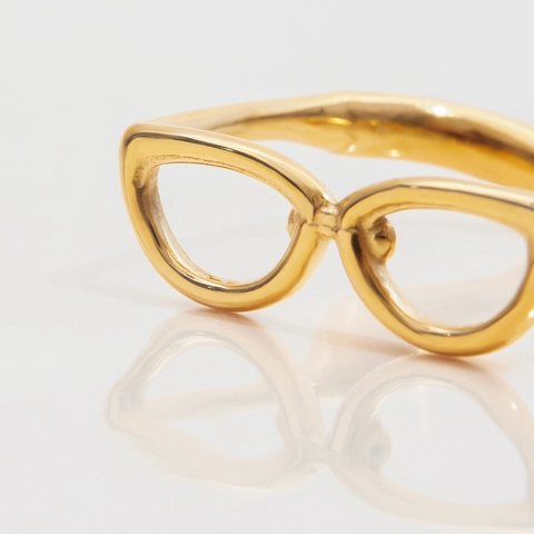 Glasses Frame Shaped Ring 18K Gold Plated Stainless Steel Adjustable Opening Waterproof Trendy Novelty Jewelry For Women