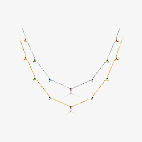 925 Sterling Silver Necklace With Colorful Zircon Multi Stone Cluster Pendants Minimalist Elegant Jewelry For Women