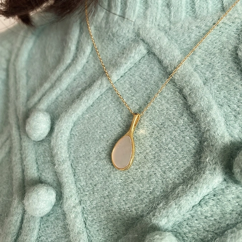 Tropfenform Perlmutt Anhänger Halskette 925 Sterling Silber 18K Vergoldet Minimalistischer Eleganter Schmuck Für Damen Mode