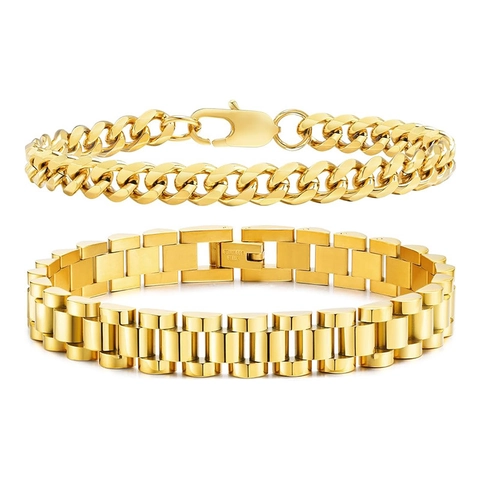 Bracelet Homme En Acier Inoxydable Maillon Cubain Et Chaîne De Montre Bijoux Rétro Hip Hop Pour Petit Ami