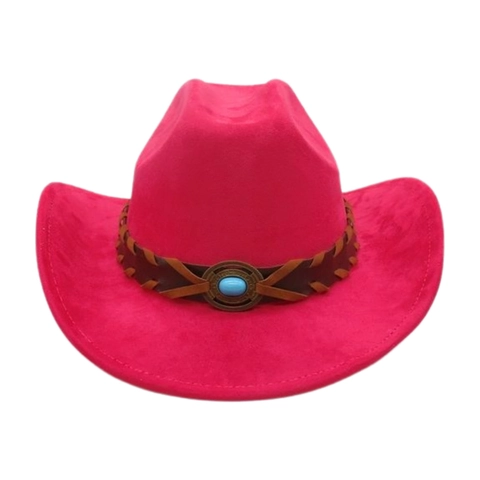 Sombrero Vaquero Occidental Ante Ala Ancha Banda Cuero Trenzado Piedra Turquesa Estilo Étnico Jazz Hombre Mujer