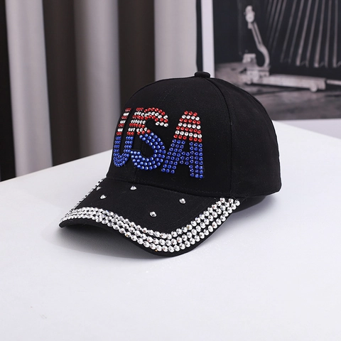 Berretto Da Baseball USA Con Strass Cotone Bling Regolabile Aperto Protezione Solare Tempo Libero Moda Donna Uomo