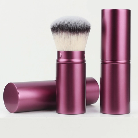 Retractable Makeup Brush Portable Travel Foundation Powder Brush With Lid Soft Synthetic Fiber Telescopic Tool