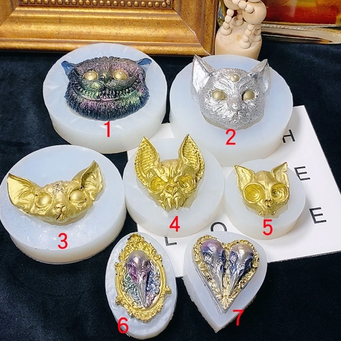 Gothic Evil Cat Head Silicone Mold DIY Resin Crafting Aromatherapy Ornament Demon Sphinx Cat Skull Baking Tool