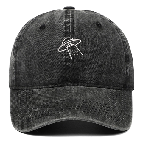 Washed Cotton Baseball Cap Vintage Distressed UFO Stickerei Curved Brim Hut Retro Streetwear Für Damen Herren Verstellbar