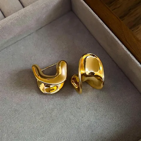 Orecchini A Lobo Intrecciati Irregolari A Forma Di C Con Perno In Argento Sterling 925 Placcato Oro Minimalista Per Donne