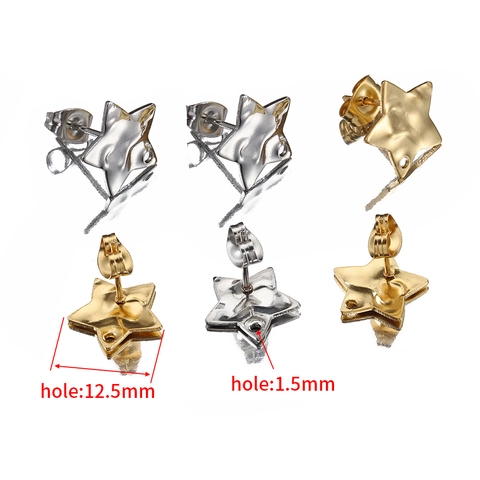 Hallazgos De Pendientes De Estrella De Acero Inoxidable Textura Martillada Pentagrama DIY Con Agujero Y Tuercas