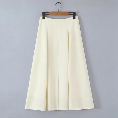 Falda Midi Línea A Para Mujer Cintura Alta Texturizada Color Sólido Estilo Callejero Elegante Poliéster Blanco Crema