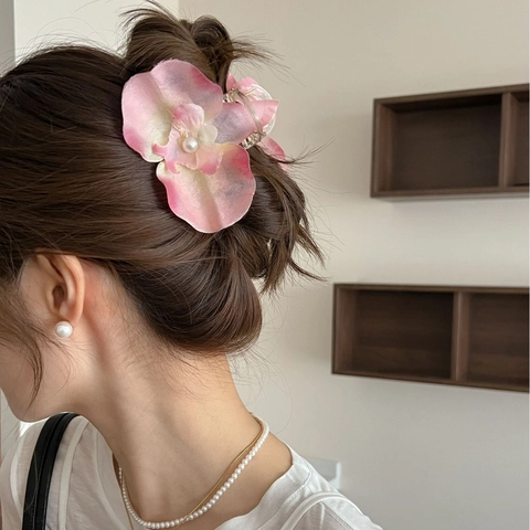 Molletta Per Capelli Fiore Orchidea Phalaenopsis Tessuto Design Floreale Con Perla Artificial Stile Coreano Elegante Per Donne