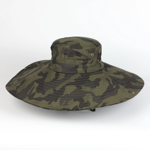 Outdoor Camouflage Boonie Hat Wide Brim Sun Protection Fishing Bucket Cap Breathable Vents With Adjustable Chin Strap