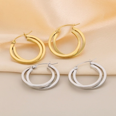 Women's Stainless Steel Crossover Hoop Earrings Minimalist Light Luxury Geometric Gold Silver Tone Fashion Ear Jewelry