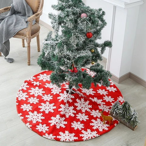 Jupe De Sapin De Noël Peluche Motif Flocon De Neige Décor De Fête De Vacances Couverture De Base En Flanelle Ronde Ornement