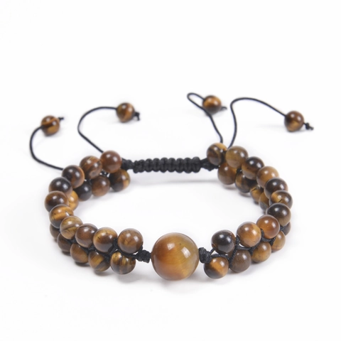 Natural Tiger Eye Stone Double Layer Braided Bracelet Handmade Beaded Adjustable Healing Gemstone Bracelet Jewelry For Men Women