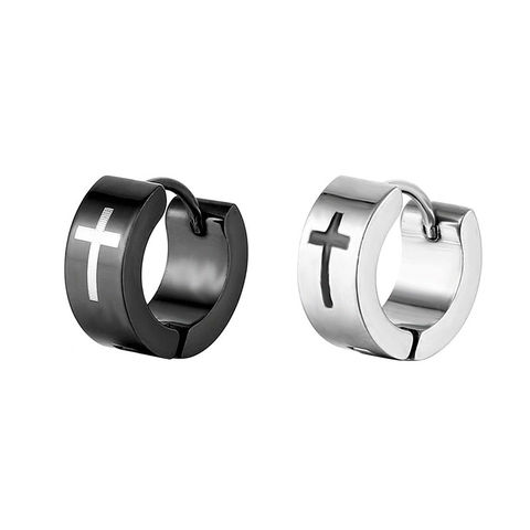 Orecchini A Cerchio Con Croce Acciaio Inossidabile Inciso Punk Gotico Gioielli Per Uomo Donna Unisex