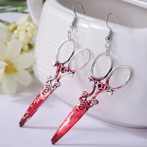 Orecchini Sangue Halloween Horror Lega Ferro Forbici Ascia Coltello Spada Forme Gothic Punk Cosplay Gioielli