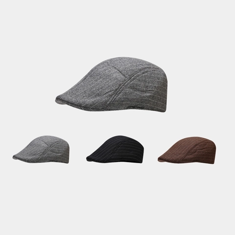 Herren Schiebermütze Vintage Britischer Stil Nadelstreifen Newsboy Hut Warm Herbst Winter Retro Ivy Cap
