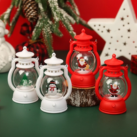 Christmas LED Lantern Retro Portable Night Light Plastic Santa Snowman Xmas Tree Hanging Decorative Lamp Warm Glow Holiday