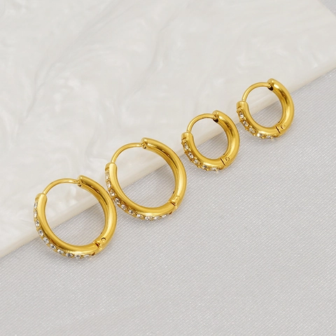 Roestvrijstalen Creolen 18K Verguld Met Sprankelende Zirkonia Ronde Huggie Oorbellen Voor Dames Sieraden
