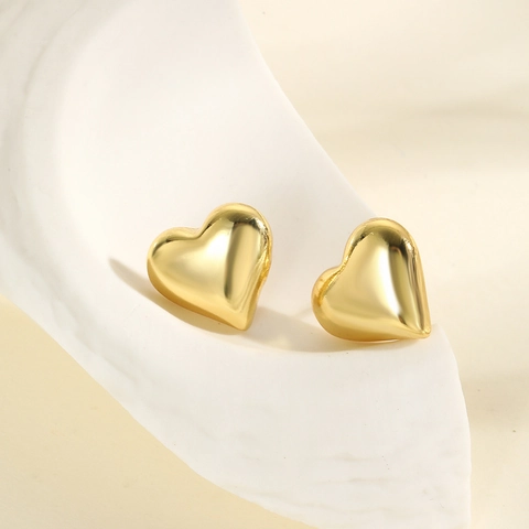 Orecchini a Bottone a Cuore in Rame Minimalisti Placcati Oro 18K Argento Geometrici Orecchini a Cuore Spezzato Solido per Donna Gioielli Quotidiani di Nicchia