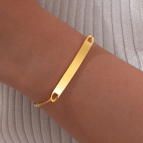 Minimalist Stainless Steel Curved ID Bar Bracelet For Women Personalized Blank Plate Adjustable Jewelry Gift