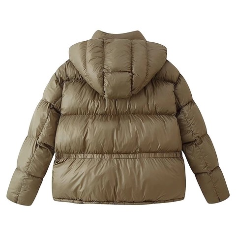 Giacca Imbottita Con Cappuccio Da Donna Colore A Contrasto Invernale Trapuntata Poliestere Con Grandi Tasche Cerniera