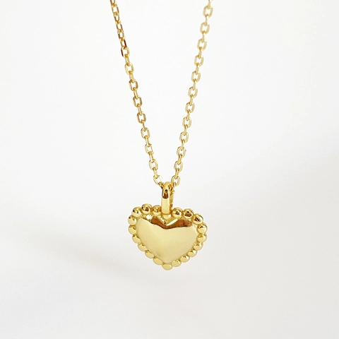 925 Sterling Silver Heart Pendant Necklace 18k Gold Plated Minimalist Milgrain Beaded Edge Choker Jewelry For Women