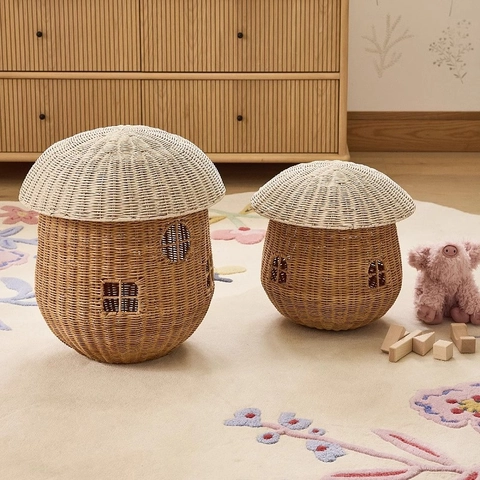 Gevlochten Opbergmand Paddestoelhuis Circustent Rotan Riet Speelgoed Organizer Met Deksel Babykamer Decoratie Handgeweven