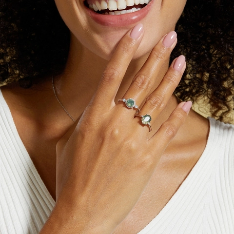 S925 Sterlingsilber Moosachat Ring Für Damen Vintage Ovaler Grüner Stein Verstellbarer Offener Ring Luxuriöser Strass Eingelegter Schmuck Geschenk