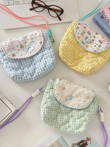 Kinderen Meisjes Gewatteerde Gingham Schoudertas Schattig Cartoon Dier Hartpatroon Camera Schoudertas Met Gevlochten Touwband